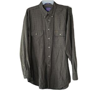 Pendleton Men's Large Button-down Black‎ and Tan Gingham Dress Shirt